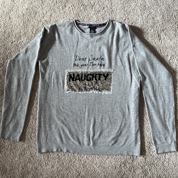 Rue21 Large Christmas Dear Santa Flip Sequins Naughty Nice Ugly Holiday Silver - Picture 2 of 10